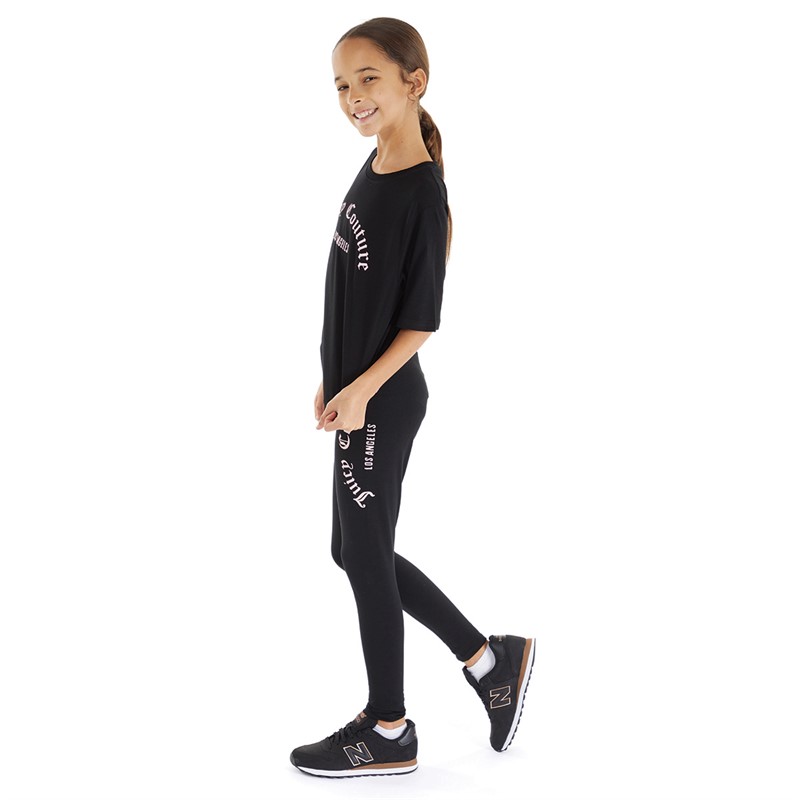 Juicy Couture Junior Girls Boxy Quarter Sleeve T-Shirt Jet Black