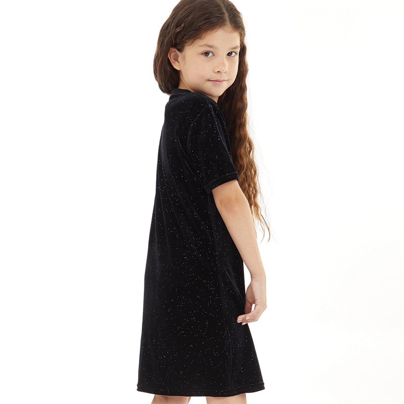 Juicy Couture Girls Glitter Velour T-Shirt Dress Black