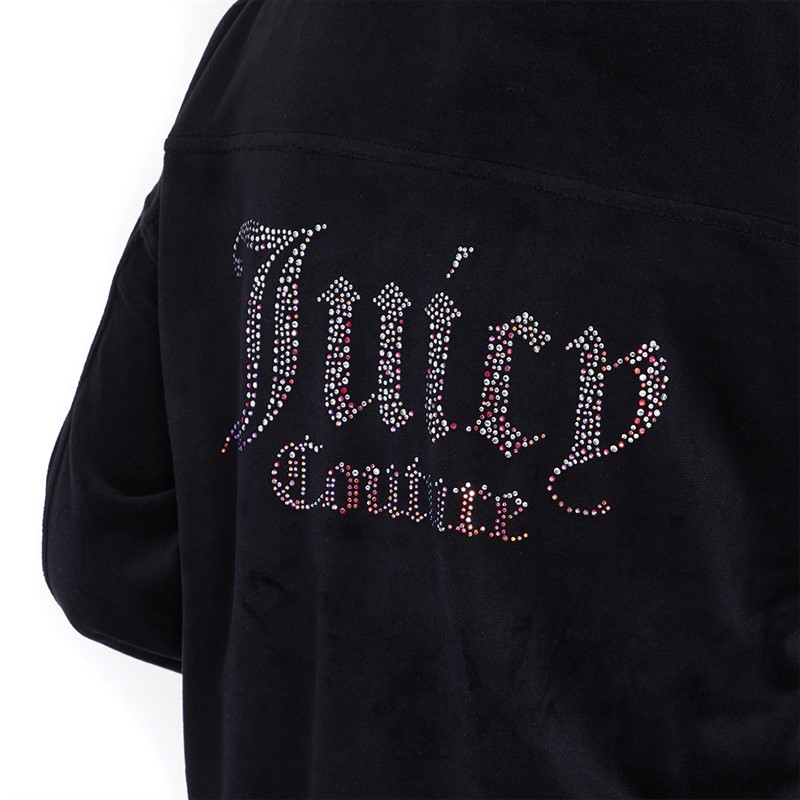 Juicy Couture Girls Luxe Ombre Diamante Velour Overshirt Jet Black