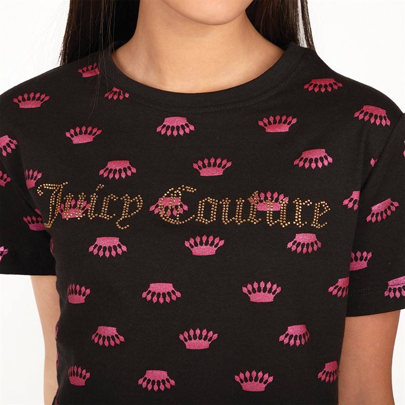 Juicy Couture Girls Luxe Crown Print Boxy T-Shirt Black