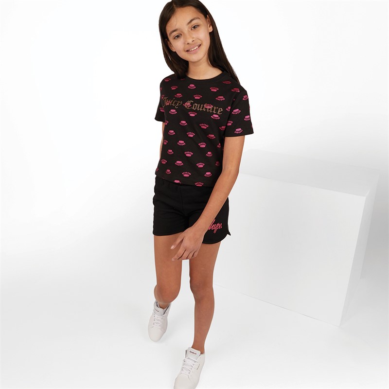 Juicy Couture Girls Luxe Crown Print Boxy T-Shirt Black