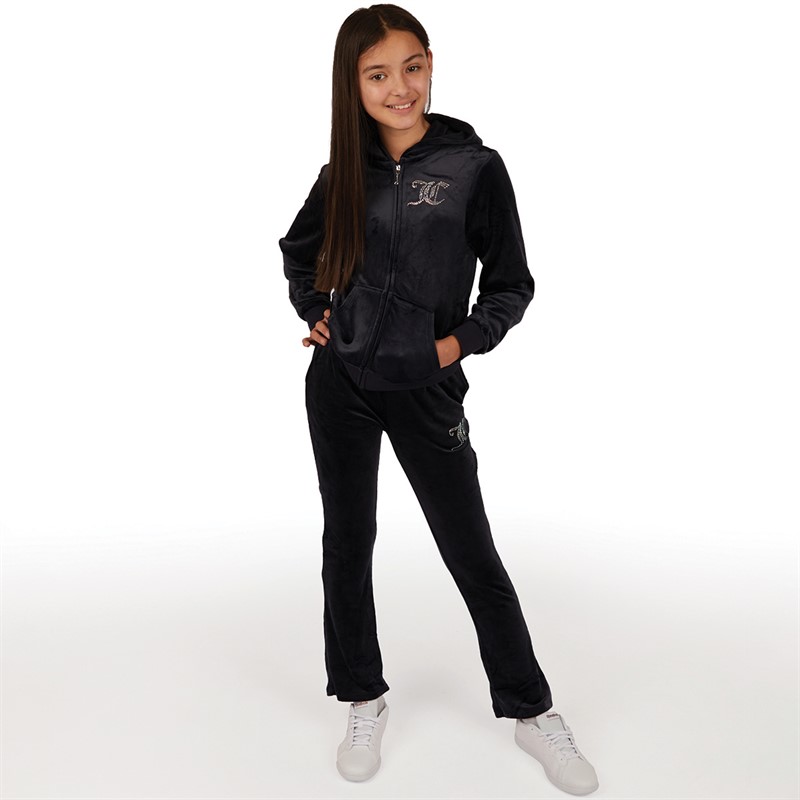 Juicy Couture Girls Diamante Velour Zip Thru Hoodie Night Sky