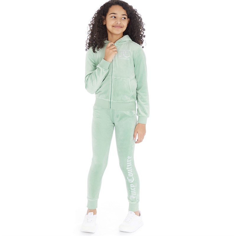 Juicy Couture Girls Hoodie And Slim Joggers Set Granite Green