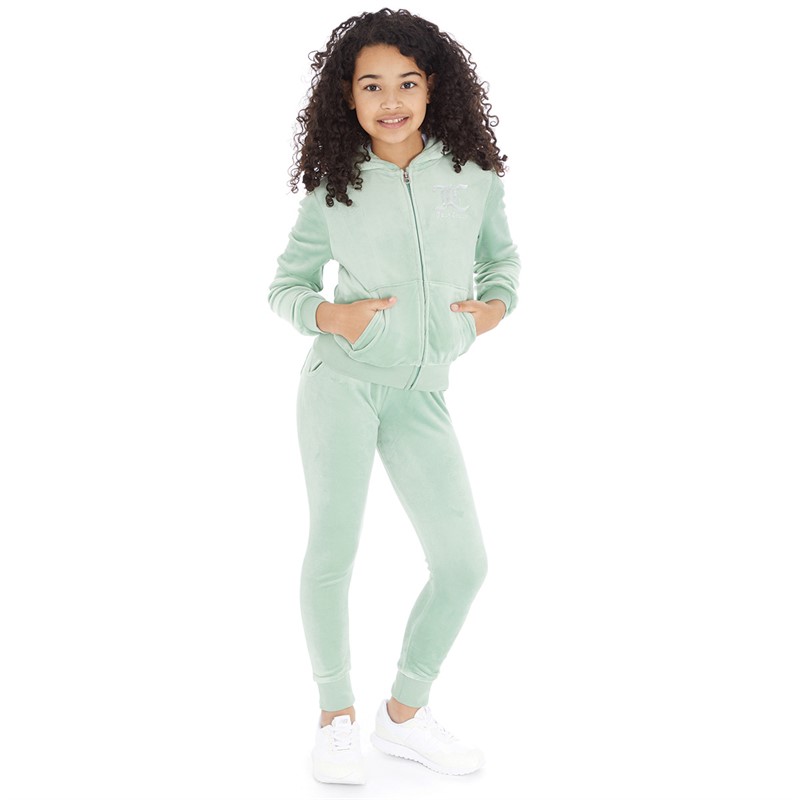 Juicy Couture Girls Hoodie And Slim Joggers Set Granite Green