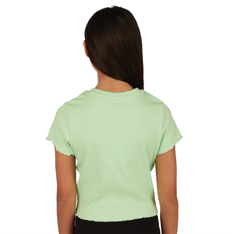 Juicy Couture Girls Ribbed Fitted Crop T-Shirt Green Ash