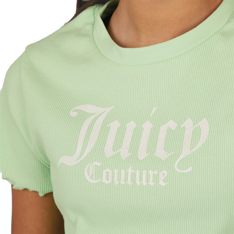 Juicy Couture Girls Ribbed Fitted Crop T-Shirt Green Ash