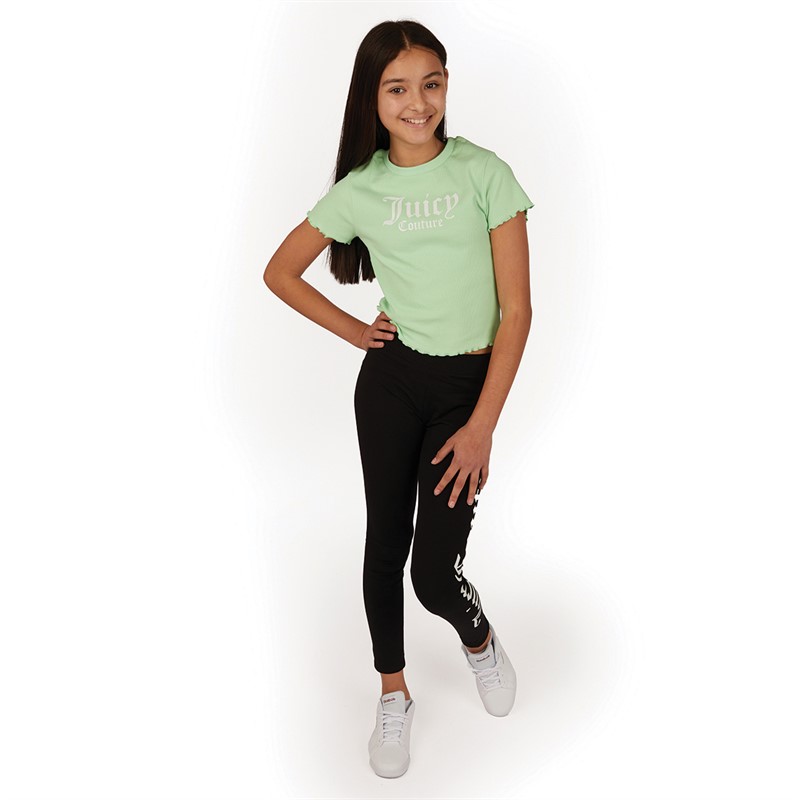 Juicy Couture Girls Ribbed Fitted Crop T-Shirt Green Ash