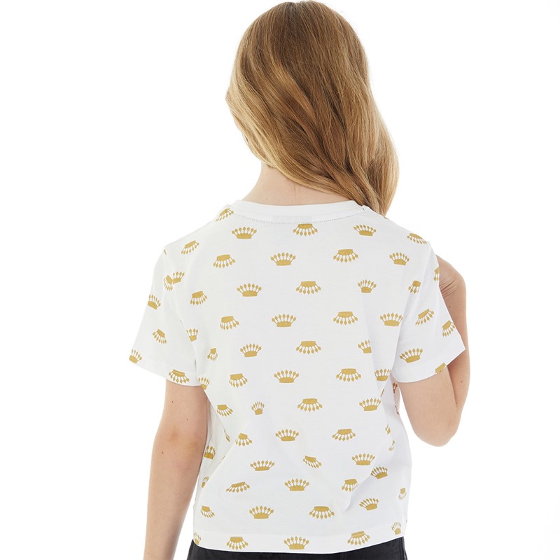 Juicy Couture Girls Luxe Crown Print T-Shirt Bright White