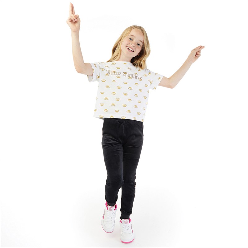 Juicy Couture Girls Luxe Crown Print T-Shirt Bright White