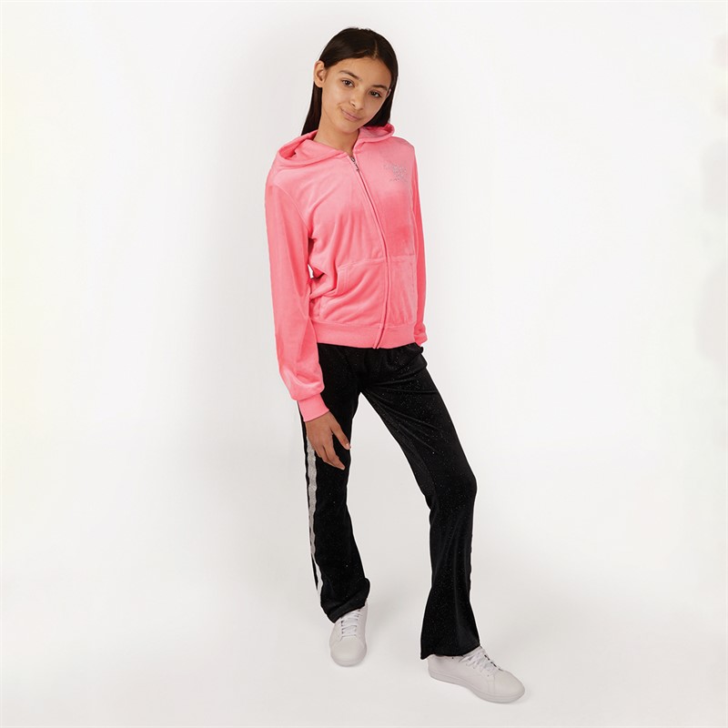 Juicy Couture Girls Diamante Velour Zip Thru Hoodie Summer Neon Pink
