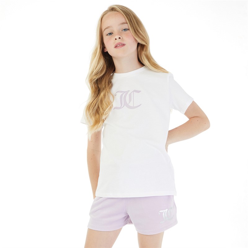 Juicy Couture Girls Regular Fitted T-Shirt And Velour Shorts Co-Ord Set Pastel Lilac