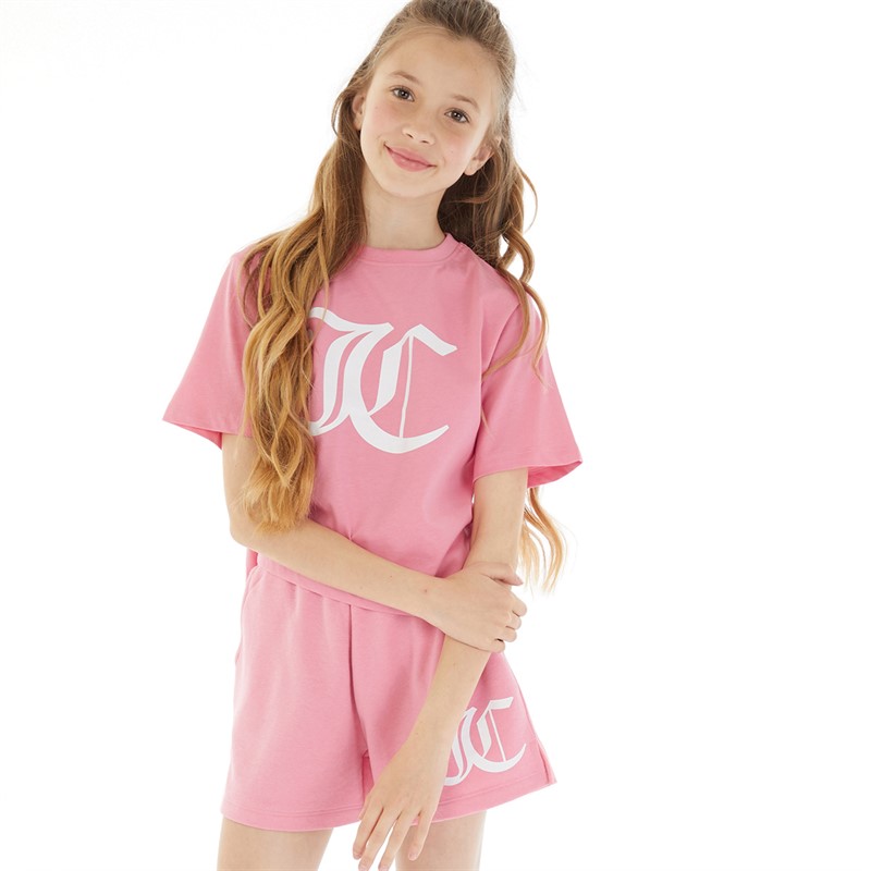 Juicy Couture Girls Cropped T-Shirt And Shorts Co-Ord Set Pink