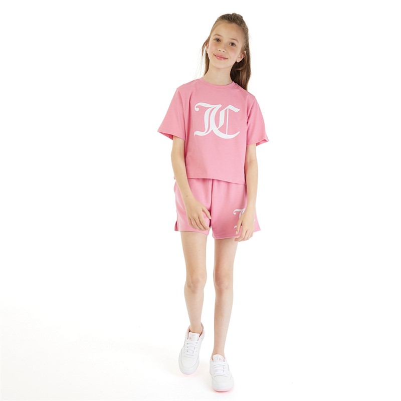 Juicy Couture Girls Cropped T-Shirt And Shorts Co-Ord Set Pink