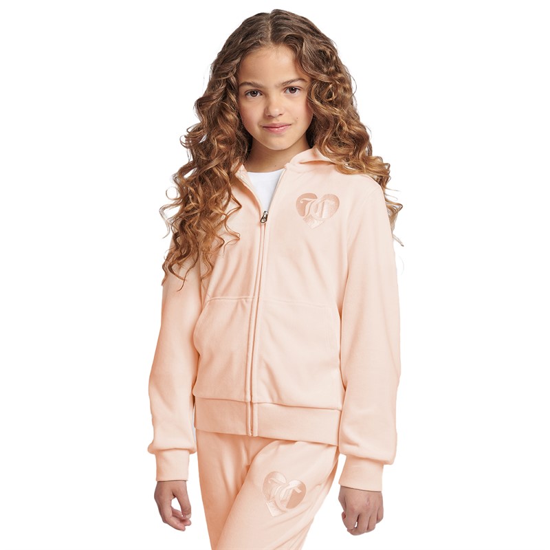 Juicy Couture Girls Velour Zip Thru Tracksuit Peach Fuzz