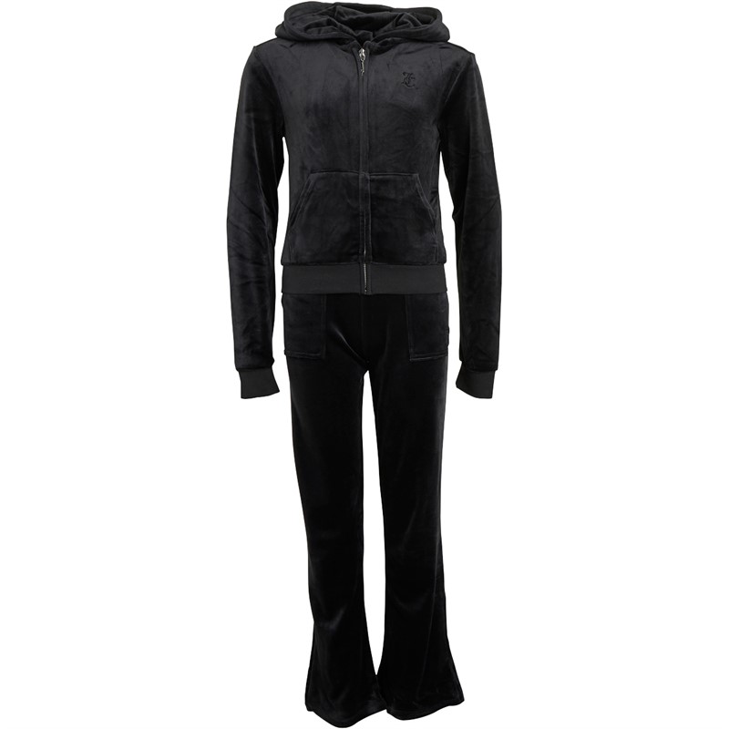 Juicy Couture Girls Tonal Embro Velour Tracksuit Jet Black