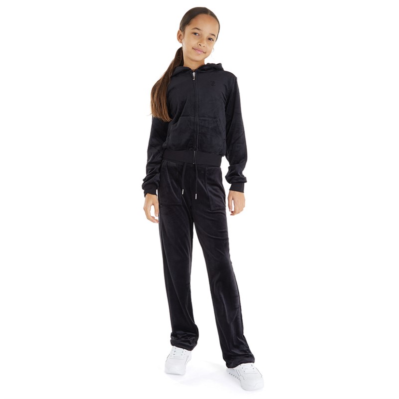 Juicy Couture Girls Tonal Embro Velour Tracksuit Jet Black