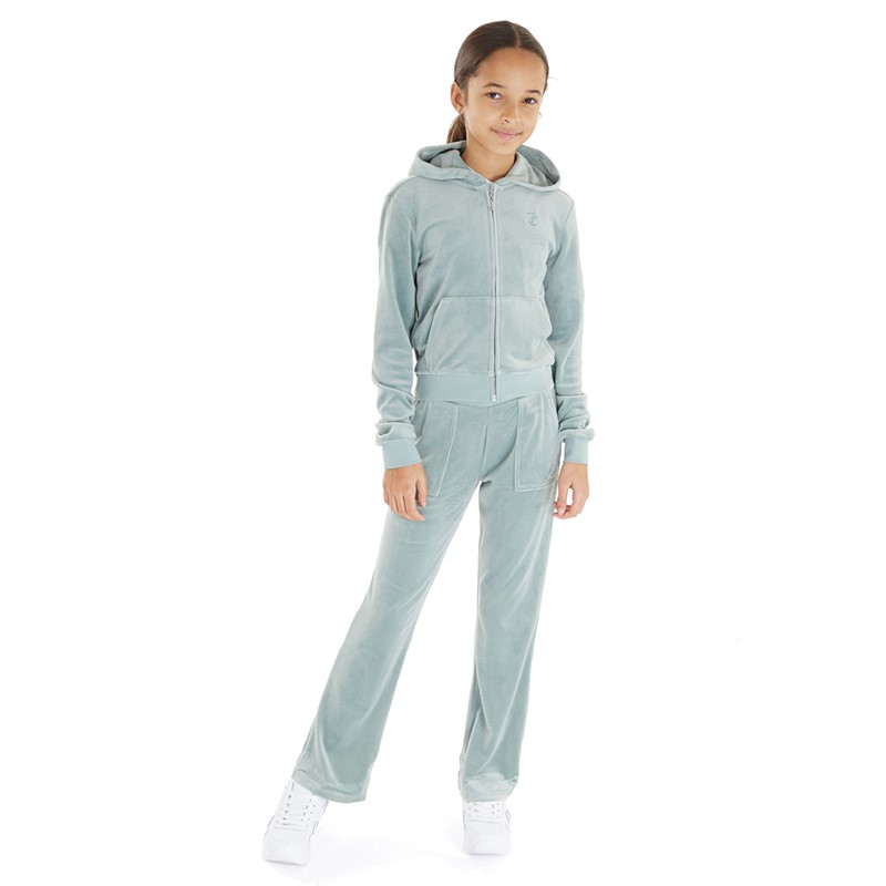Juicy Couture Girls Tonal Embro Velour Zip Through Tracksuit Chinois Green