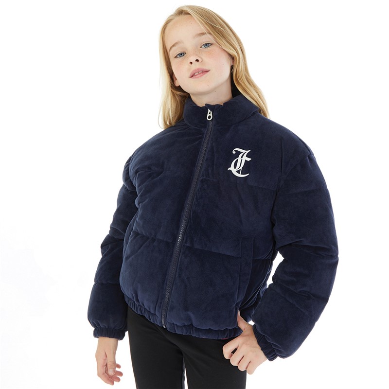 Juicy Couture Girls Velour Funnel Neck Puffer Jacket Night Sky