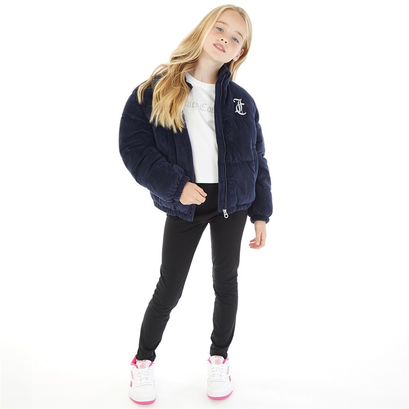 Juicy Couture Girls Velour Funnel Neck Puffer Jacket Night Sky