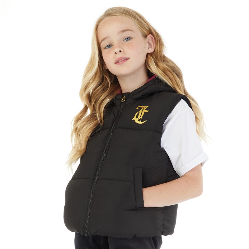 Juicy Couture Girls Cropped Wide Baffle Gilet Black