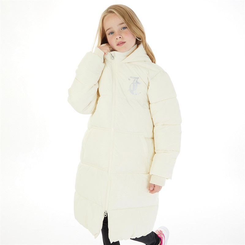 Juicy Couture Girls Longline Puffer Jacket Vanilla Ice