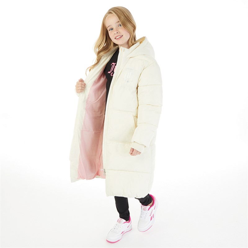 Juicy Couture Girls Longline Puffer Jacket Vanilla Ice