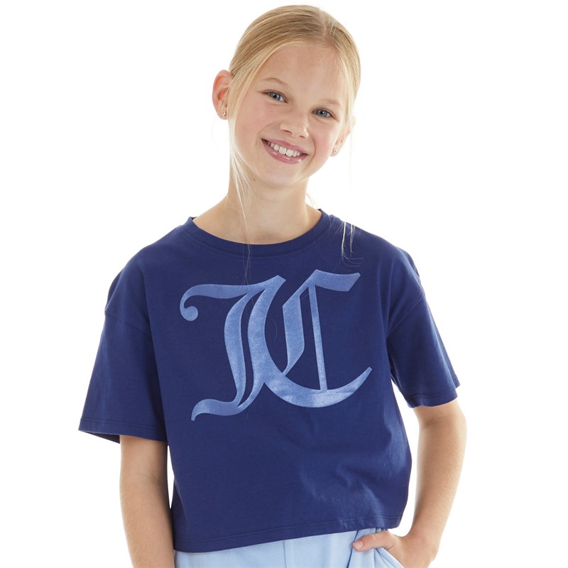 Juicy Couture Girls Tonal Boxy T-Shirt Blue Print