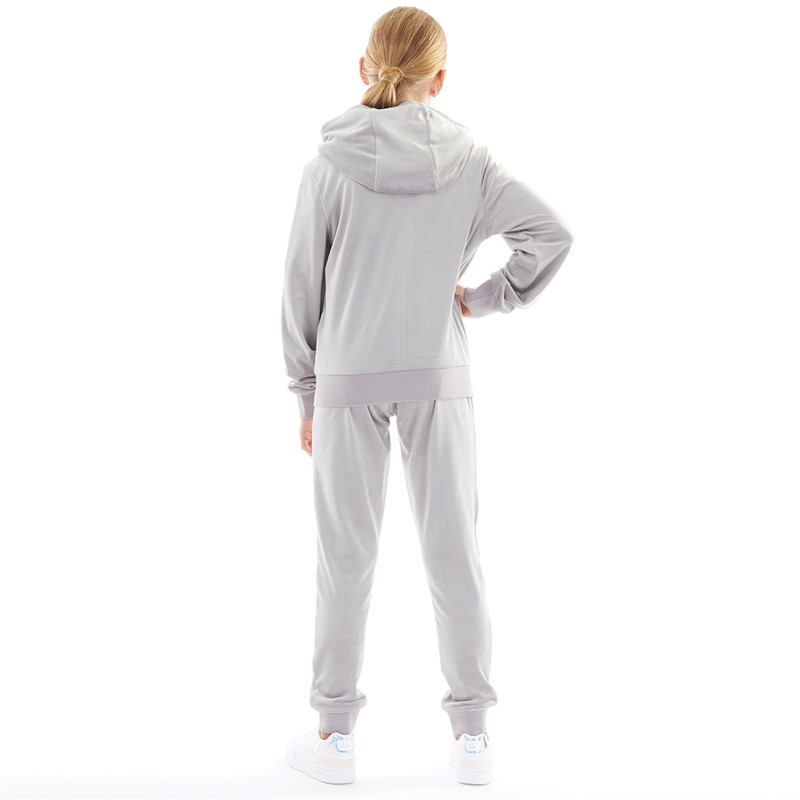 Juicy Couture Girls Velour Heart Logo Tracksuit Silver Sconce