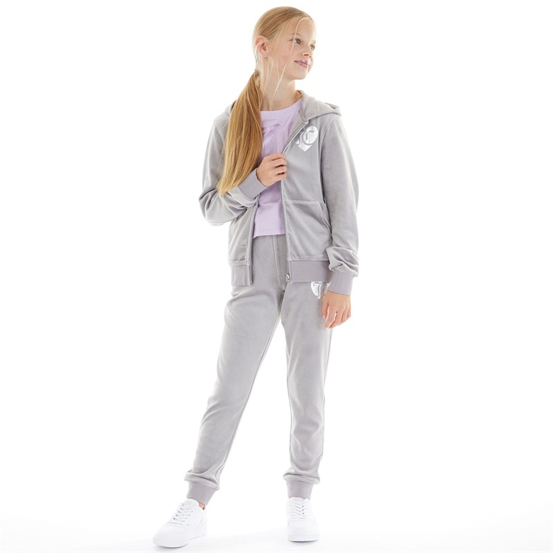 Juicy Couture Girls Velour Heart Logo Tracksuit Silver Sconce