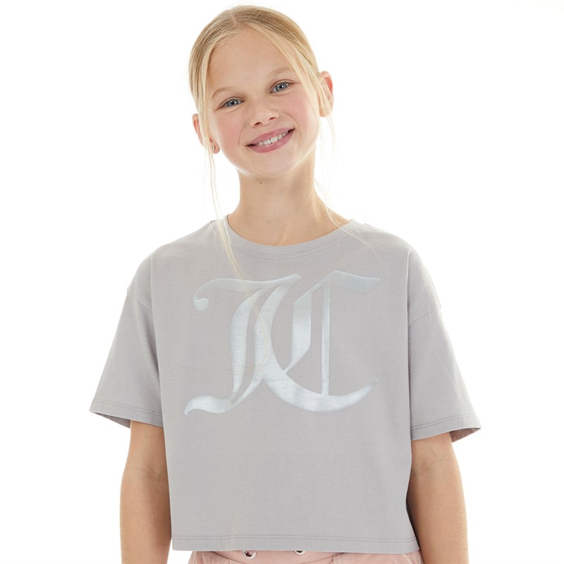 Juicy Couture Girls Tonal Boxy T-Shirt Silver Sconce