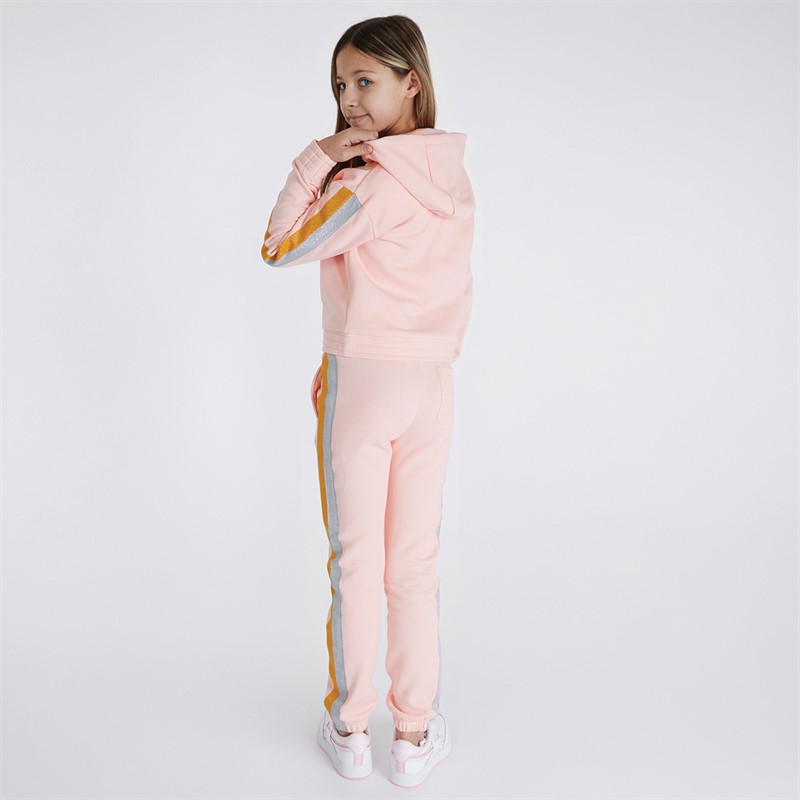 Juicy Couture Girls Glitter Stripe Hoodie And Joggers Tracksuit Set Strawberry Cream