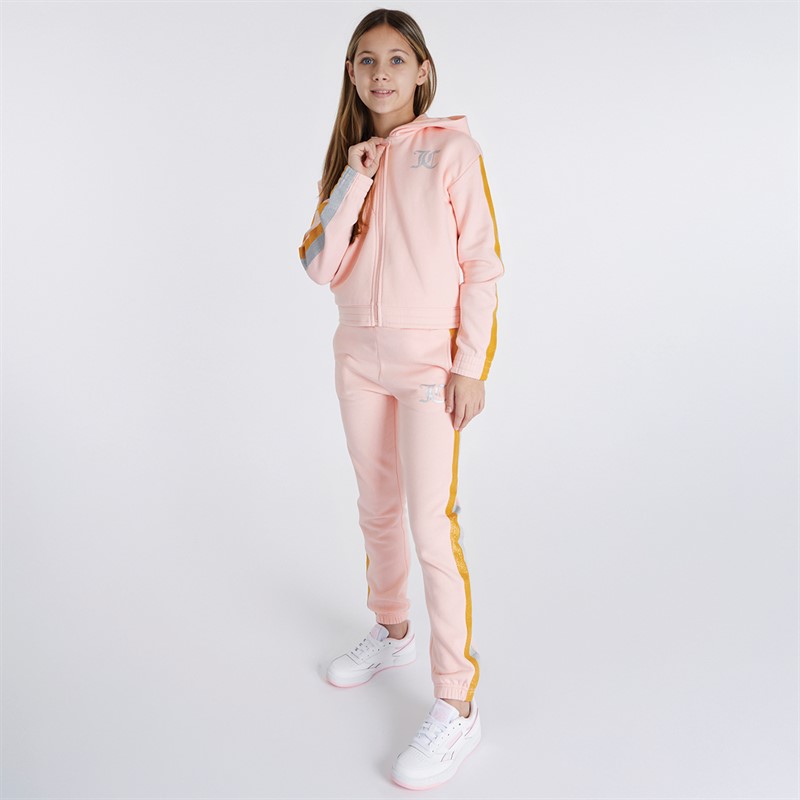 Juicy Couture Girls Glitter Stripe Hoodie And Joggers Tracksuit Set Strawberry Cream