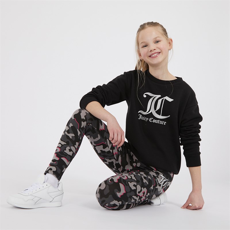 Juicy Couture Sweatshirt Mädchen mit Oversize-Crewneck und Leggings mit abstraktem Muster Trainingsanzug Schwarz