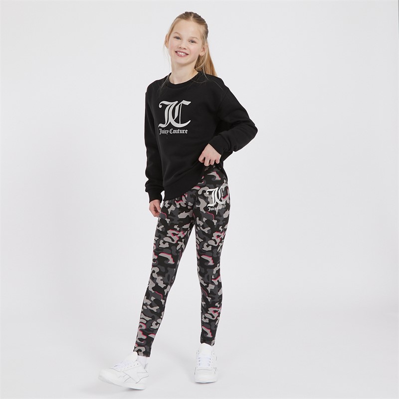 Juicy Couture Sweatshirt Mädchen mit Oversize-Crewneck und Leggings mit abstraktem Muster Trainingsanzug Schwarz