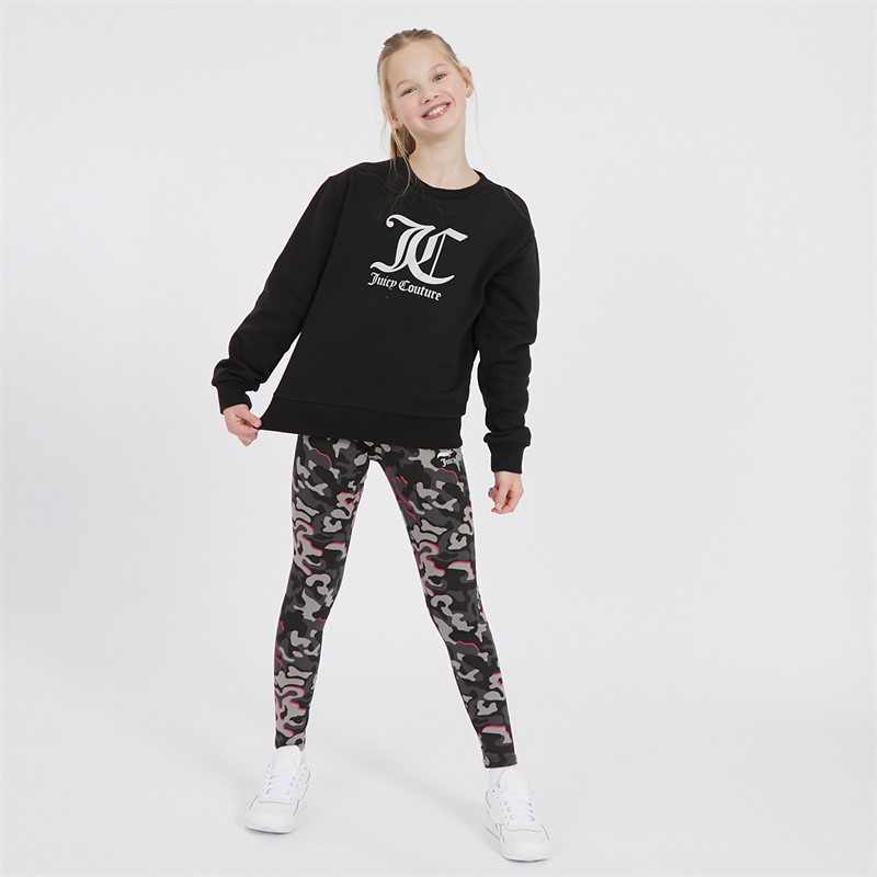 Juicy Couture Sweatshirt Mädchen mit Oversize-Crewneck und Leggings mit abstraktem Muster Trainingsanzug Schwarz