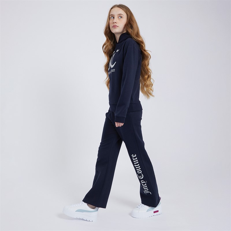 Juicy Couture Girls Overhead Hoodie And Wide Leg Joggers Tracksuit Set Night Sky