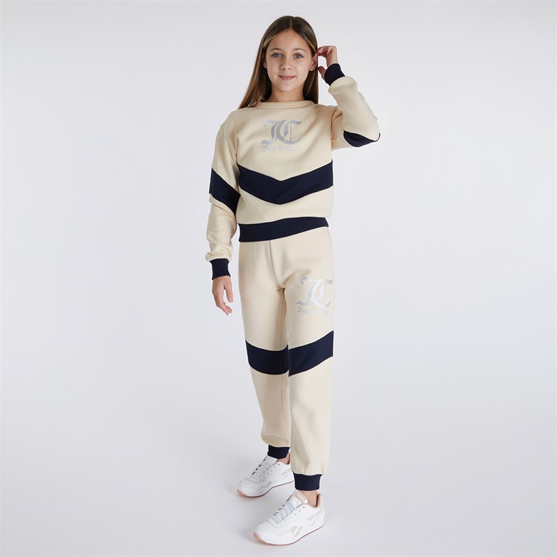 Juicy Couture Girls Cut And Sew Crew Sweatshirt And Joggers Tracksuit Set Brazillian Sand