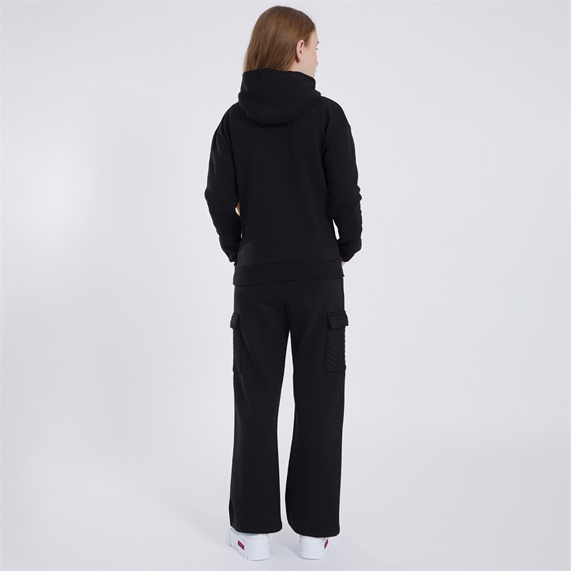 Juicy Couture Girls Quilt Pocket Hoodie and Cargo Joggers Tracksuit Set Black