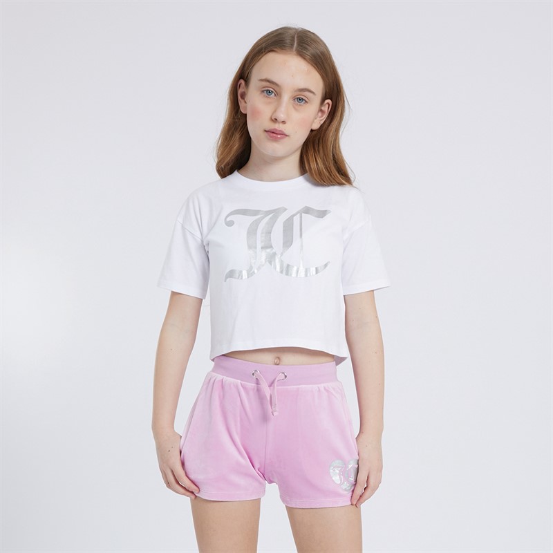 Juicy Couture Girls Heart Boxy T-Shirt And Velour Shorts Co-Ord Set Pink Lavender