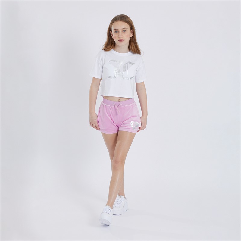 Juicy Couture Girls Heart Boxy T-Shirt And Velour Shorts Co-Ord Set Pink Lavender