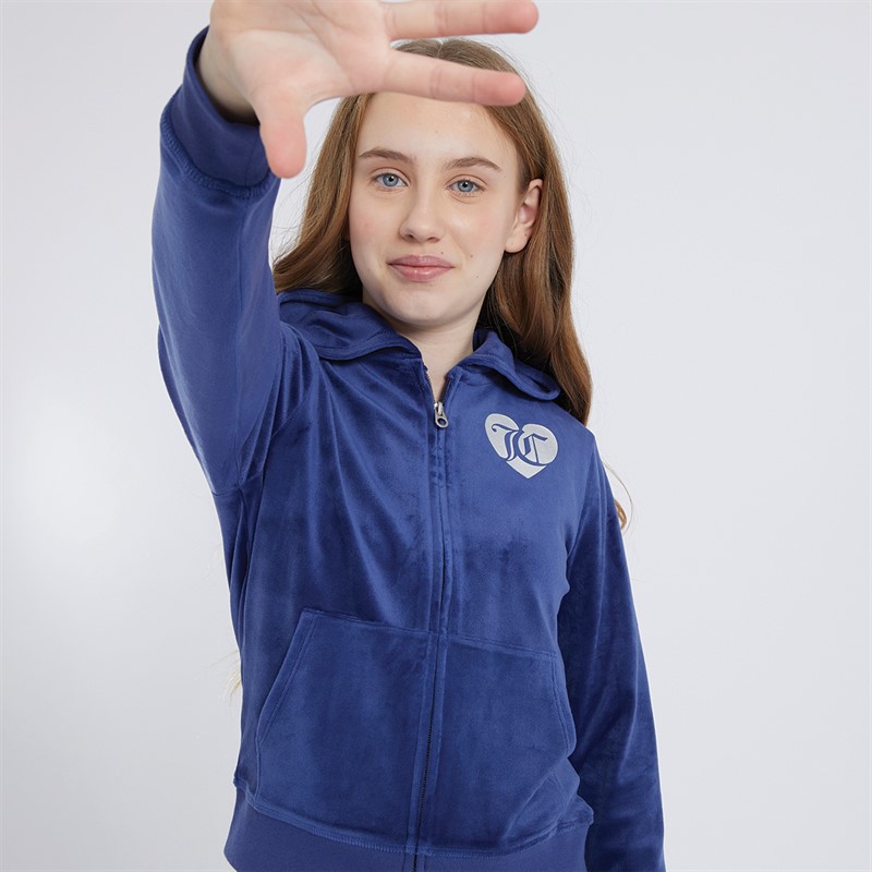 Juicy Couture Girls Velour Zip Through Hoodie Blue Print