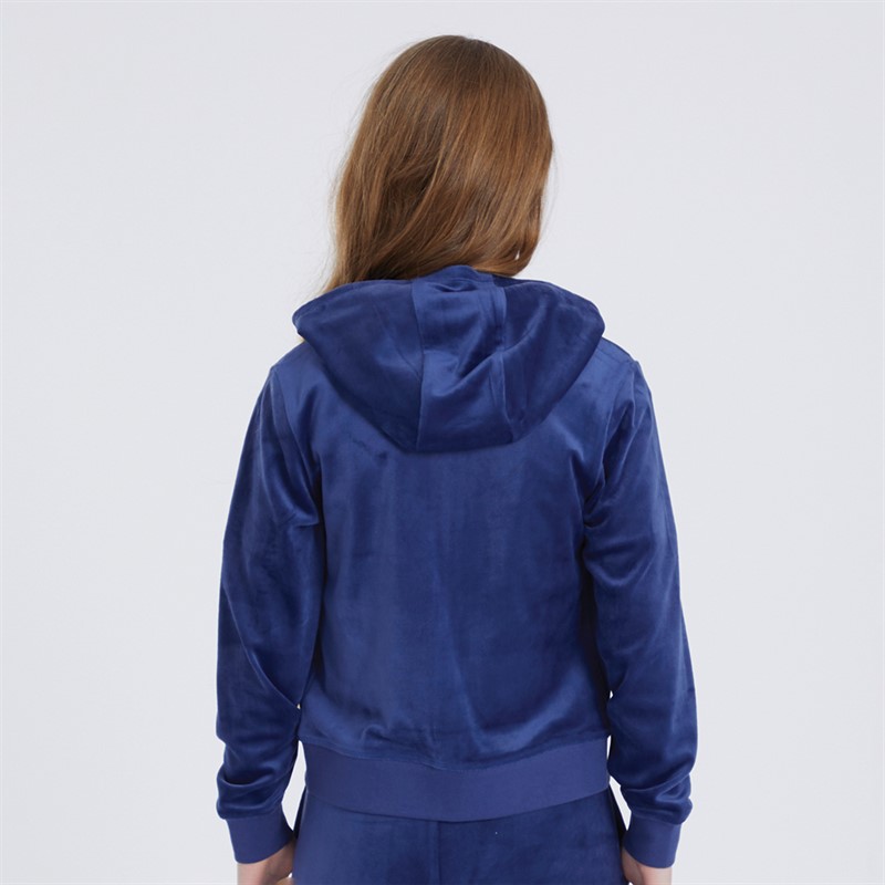 Juicy Couture Girls Velour Zip Through Hoodie Blue Print