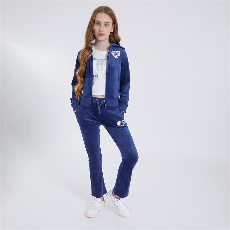 Juicy Couture Girls Velour Zip Through Hoodie Blue Print