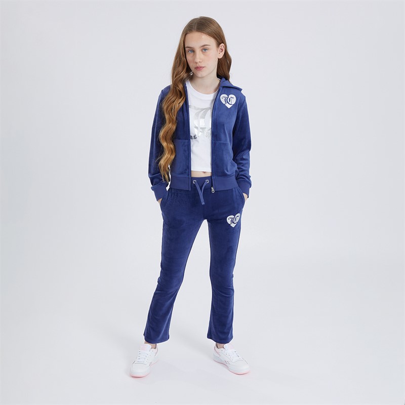 Juicy Couture Girls Velour Wide Leg Joggers Blue Print