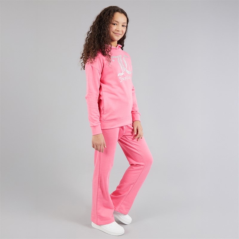 Juicy Couture Girls Hoodie And Wide Leg Joggers Set Pink Cosmos