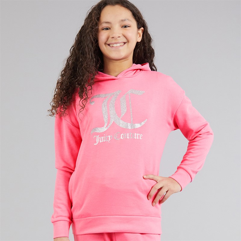 Juicy Couture Girls Hoodie And Wide Leg Joggers Set Pink Cosmos