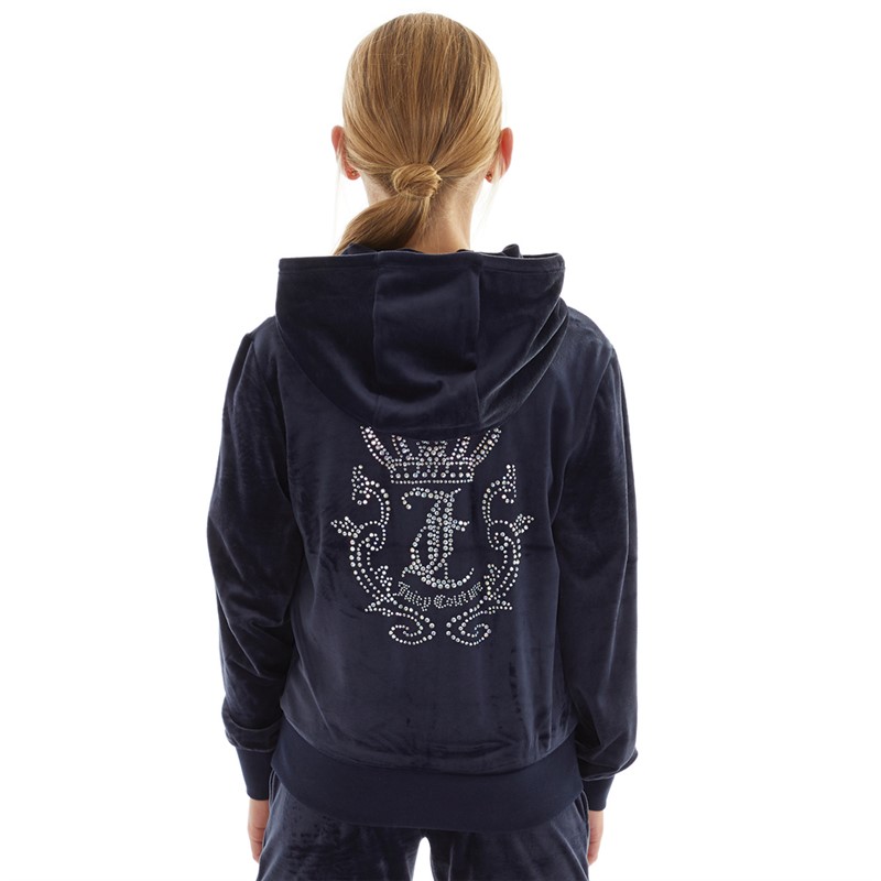 Juicy Couture Girls Diamante Crown Zip Through Hoodie Night Sky