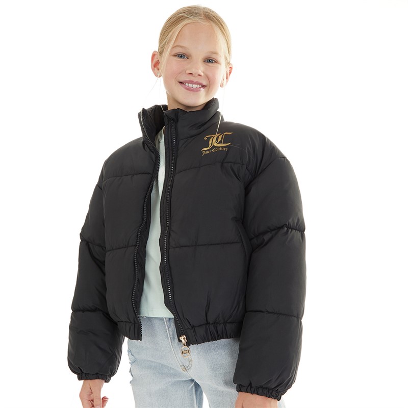 Juicy Couture Girls Funnel Neck Puffer Jacket Black