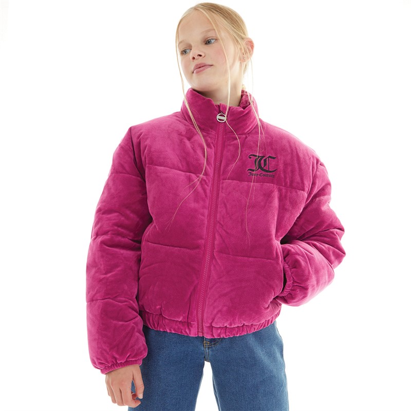 Juicy Couture Girls Velour Puffer Jacket Festival Fuchsia