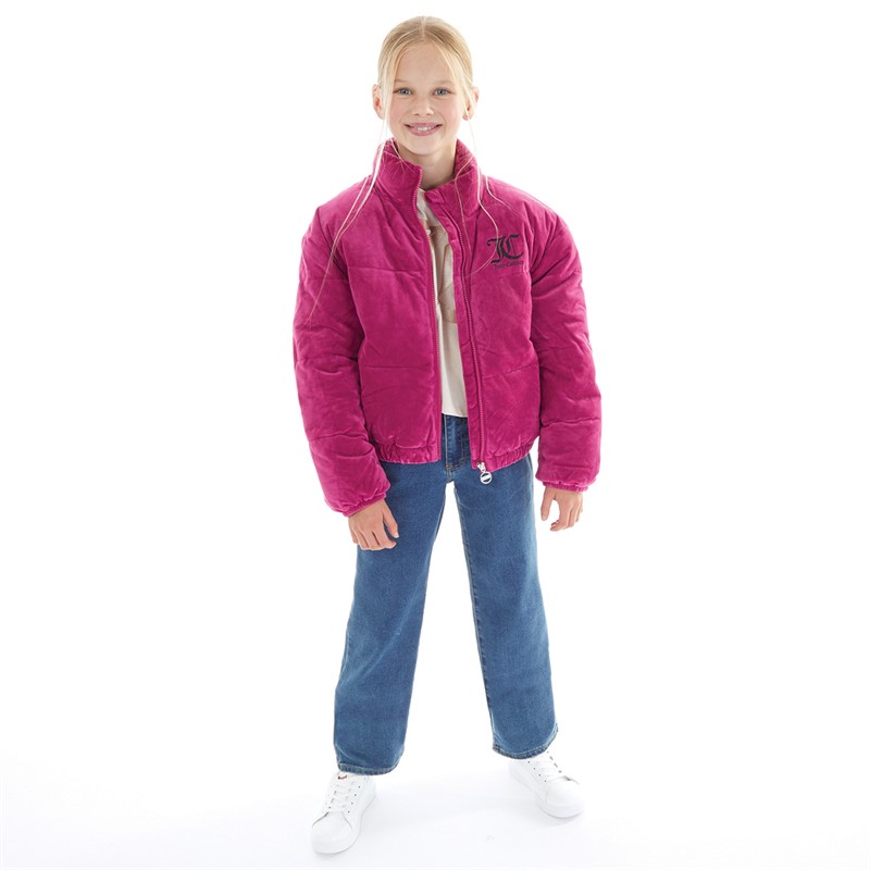 Juicy Couture Girls Velour Puffer Jacket Festival Fuchsia